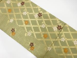 斜め格子に桜模様織出し袋帯